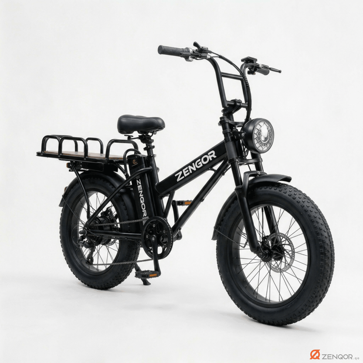 ZEN-QOR-ENGOR-Main-Hero_R-49 ZEN-QOR ENGOR Fat Tire Electric Bike Main Product Image - Matte Black 20-inch Fat Tires