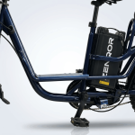 ZEN-QOR E820 Battery Housing and Step-Through Frame Detail - Deep Blue Cargo E-Bike