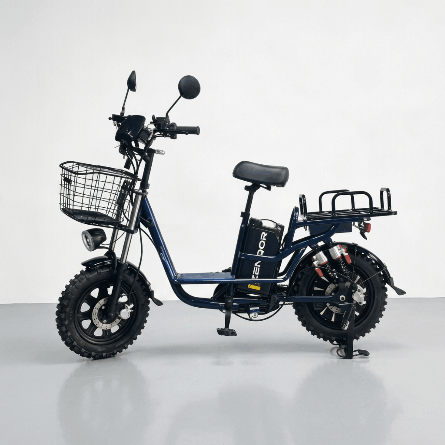 ZEN-QOR_R-49_ZEN-QOR-E820_Side_View ZEN-QOR E820 Electric Cargo Bike Side Profile View - Deep Blue Fat Tire Step-Through