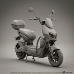 ZENQOR R-49 Wolf Warrior electric scooter ambient occlusion render showing contact shadows and surface depth relationships
